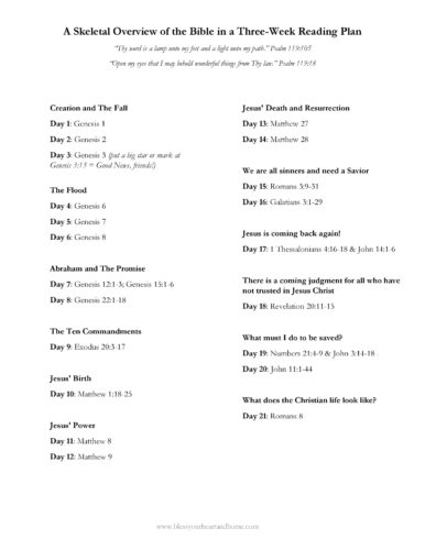 A PDF version of the Bible Reading Plan for you to view and print. ♥